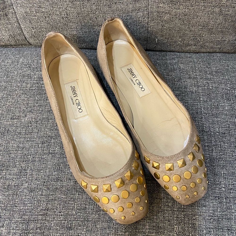 Jimmy Choo Gold Studded Women's Flats Size 8.5